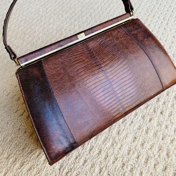 VTG Lizard Snake Alligator Skin Purse Caramel Brown Textured Leather Pocketbook - Picture 12 of 15